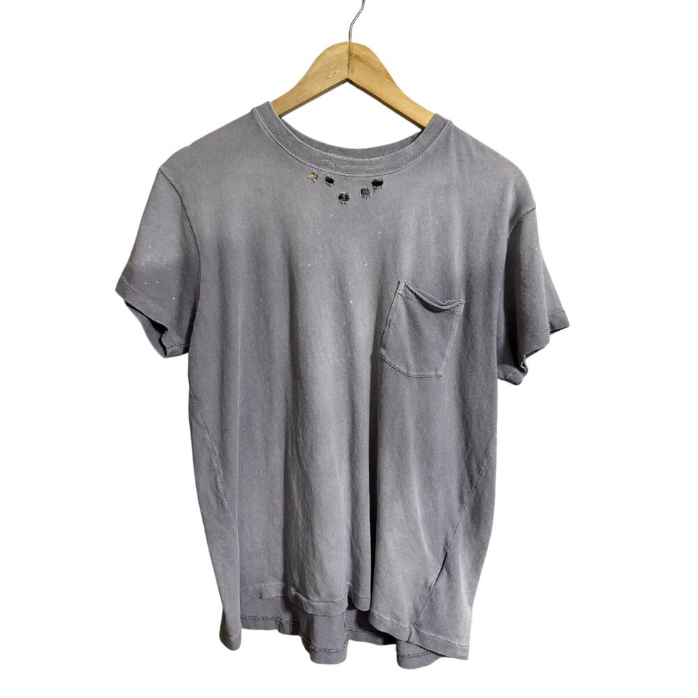 We The Free Distressed Bleached Grayish Lavender Tee Small